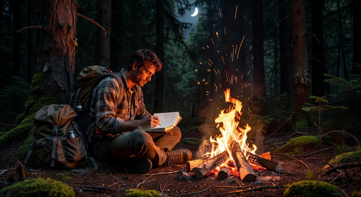 Backpacker at budget campfire accommodation