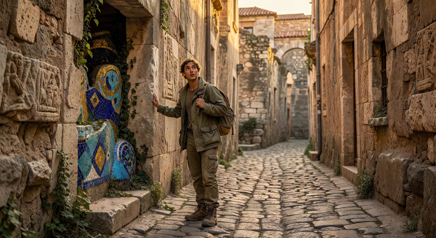 Explorer finding local food in ancient city