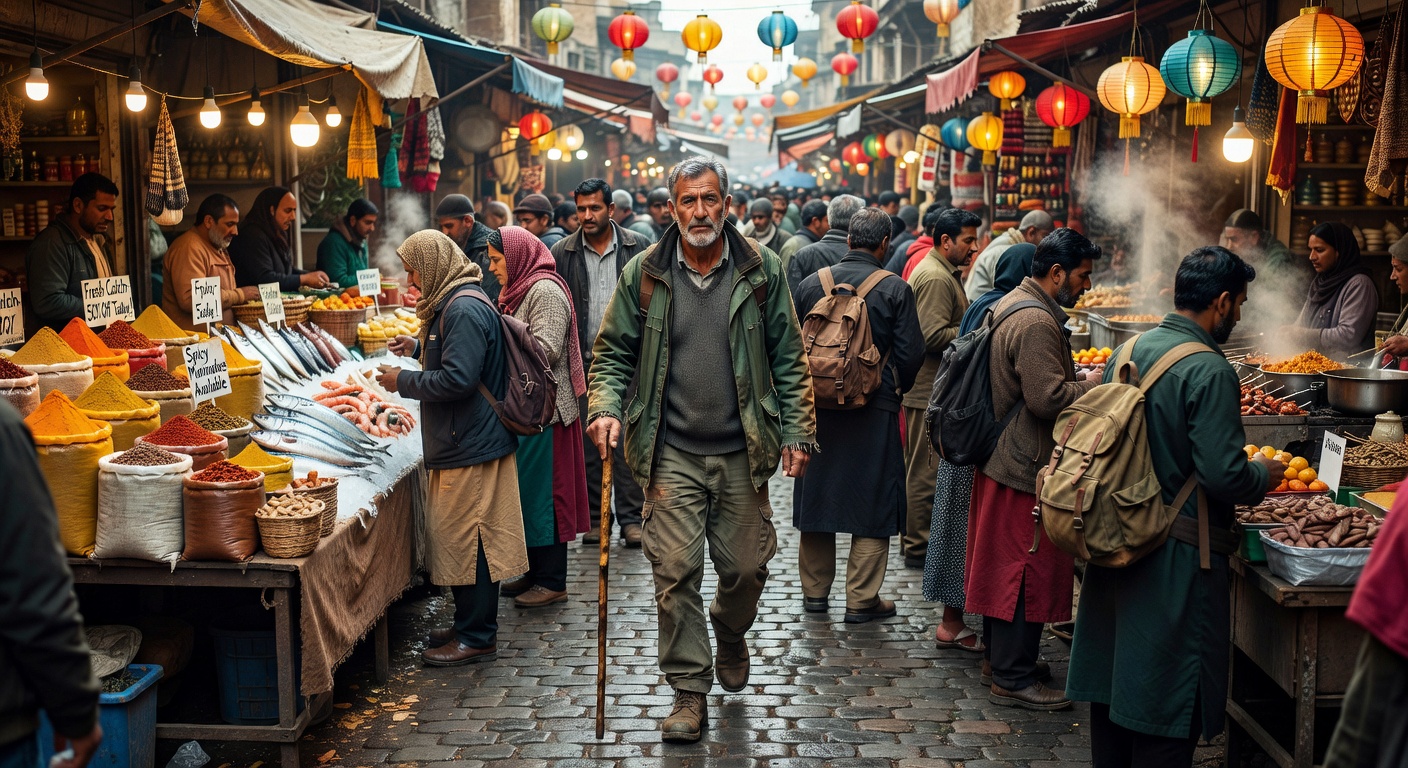 Solo traveler navigating street market