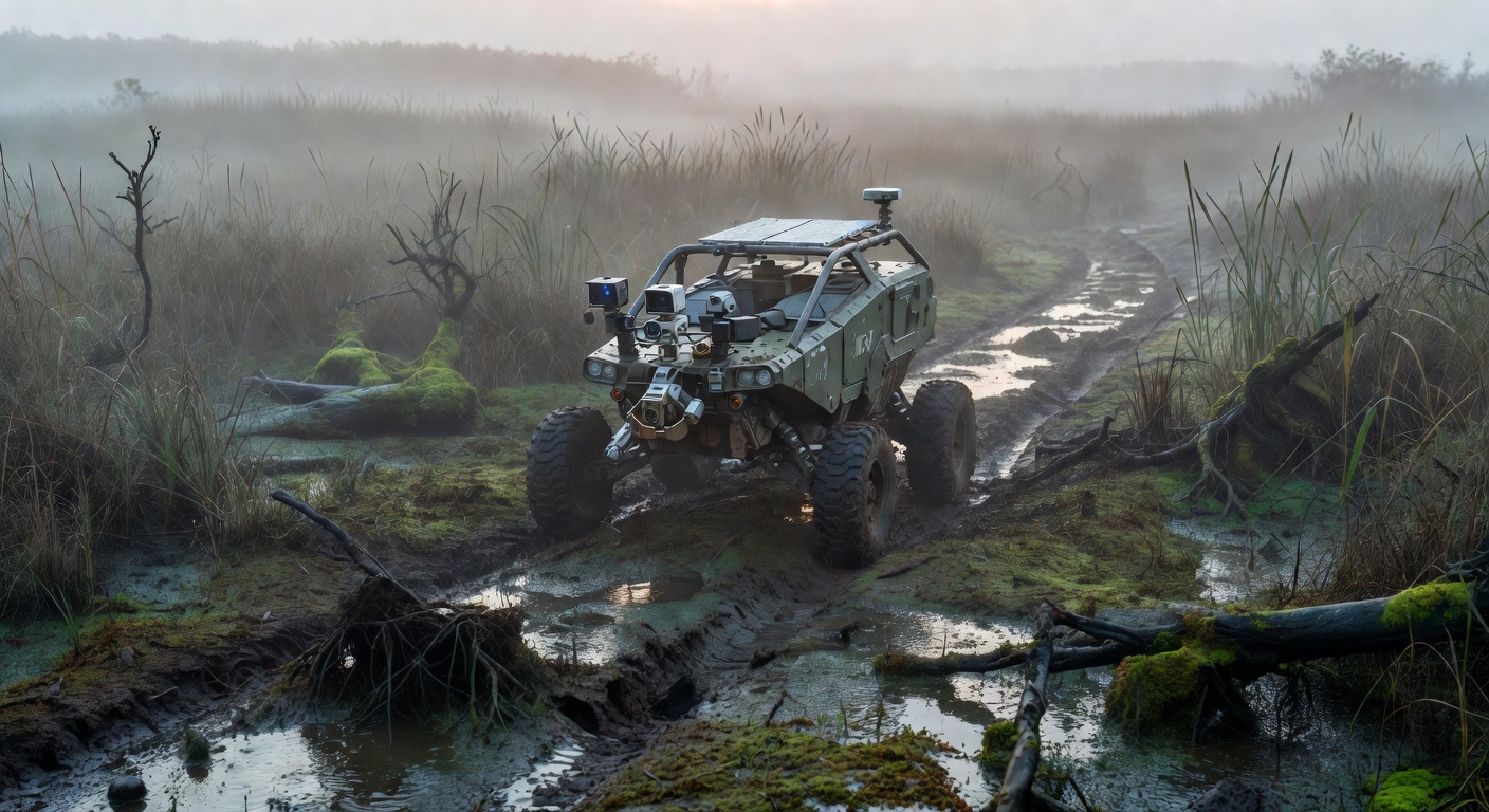 Rover in marshland with extras gear