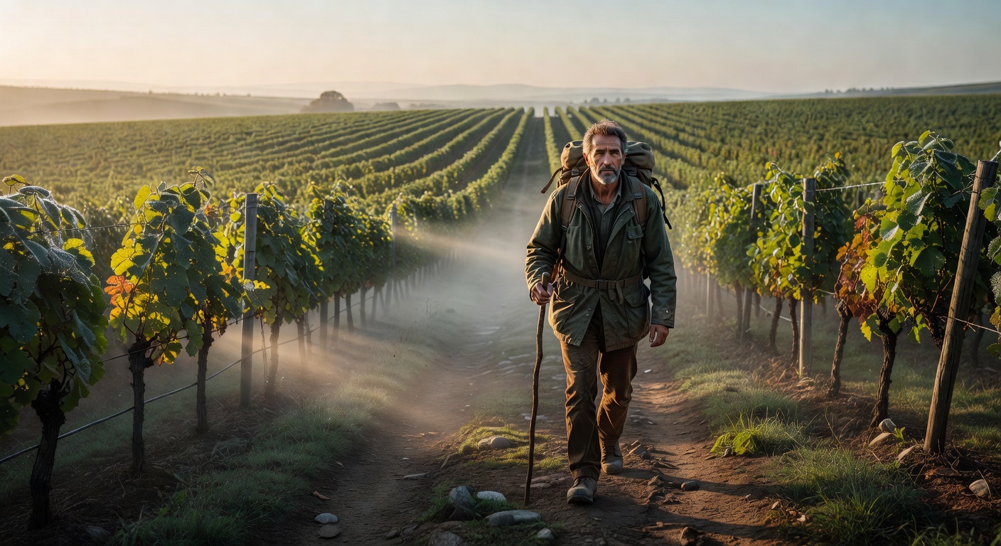 Sojourner walking through vineyard Norway