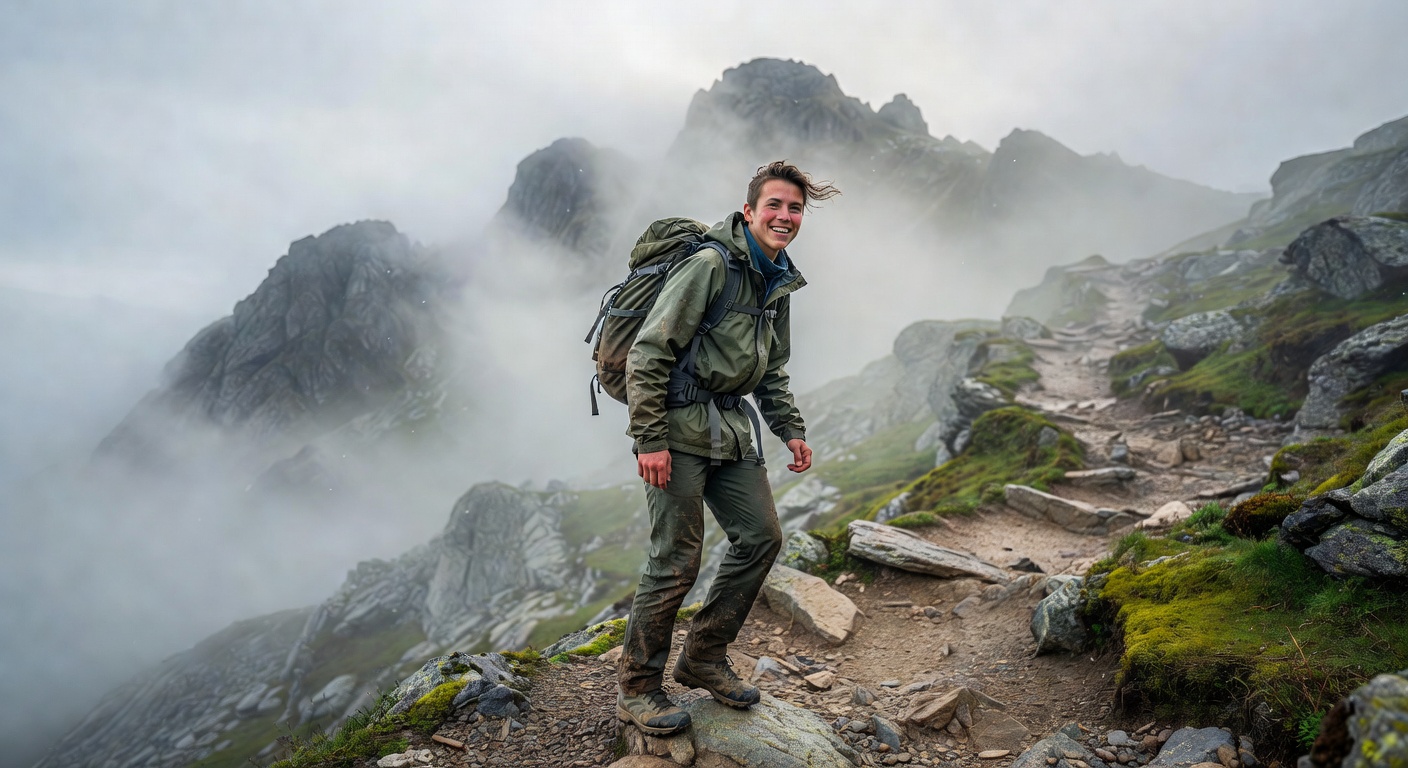 Solo hiker on mountain trail