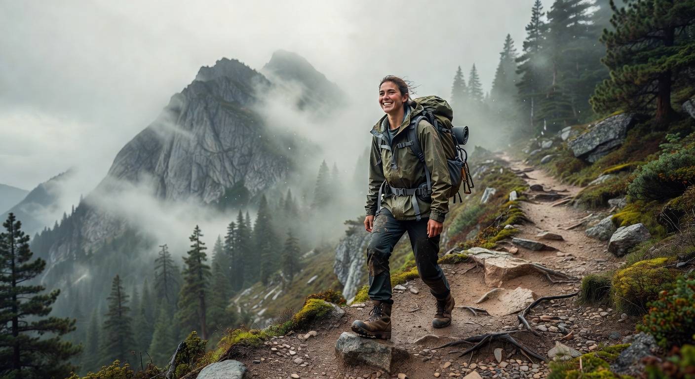 Solo hiker on mountain trail