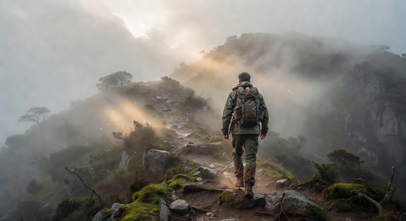 Solo hiker in Brazilian highland trail