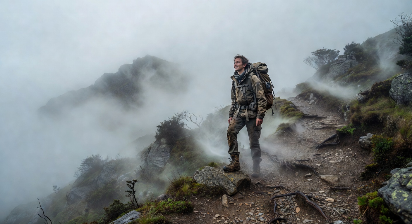 Solo female hiker on mountain trail