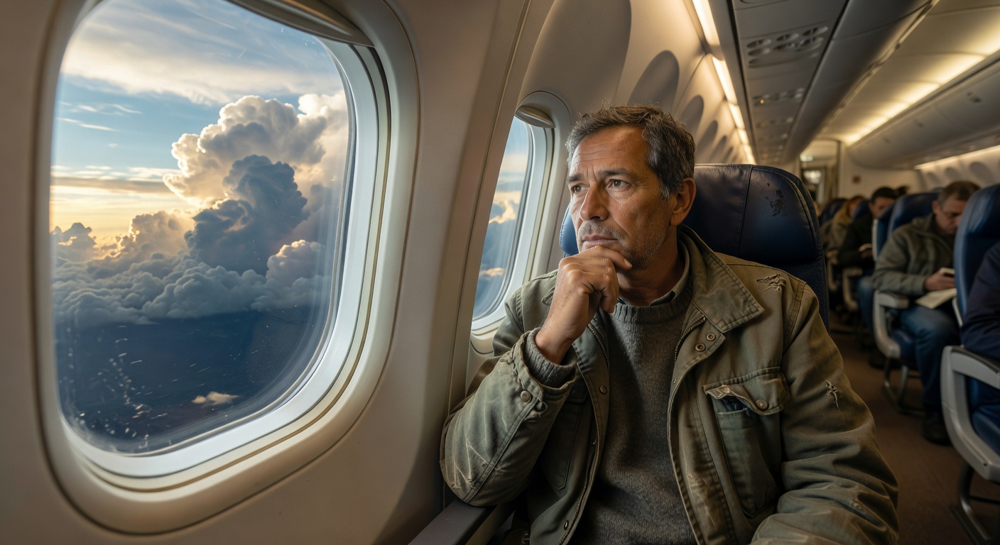 Voyager looking out airplane window